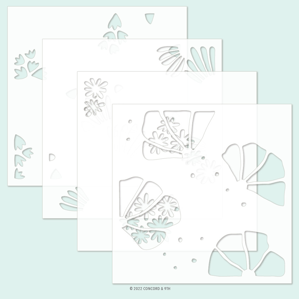 Concord & 9th - Flower Press Stencils 6 x 6 ; set of 4