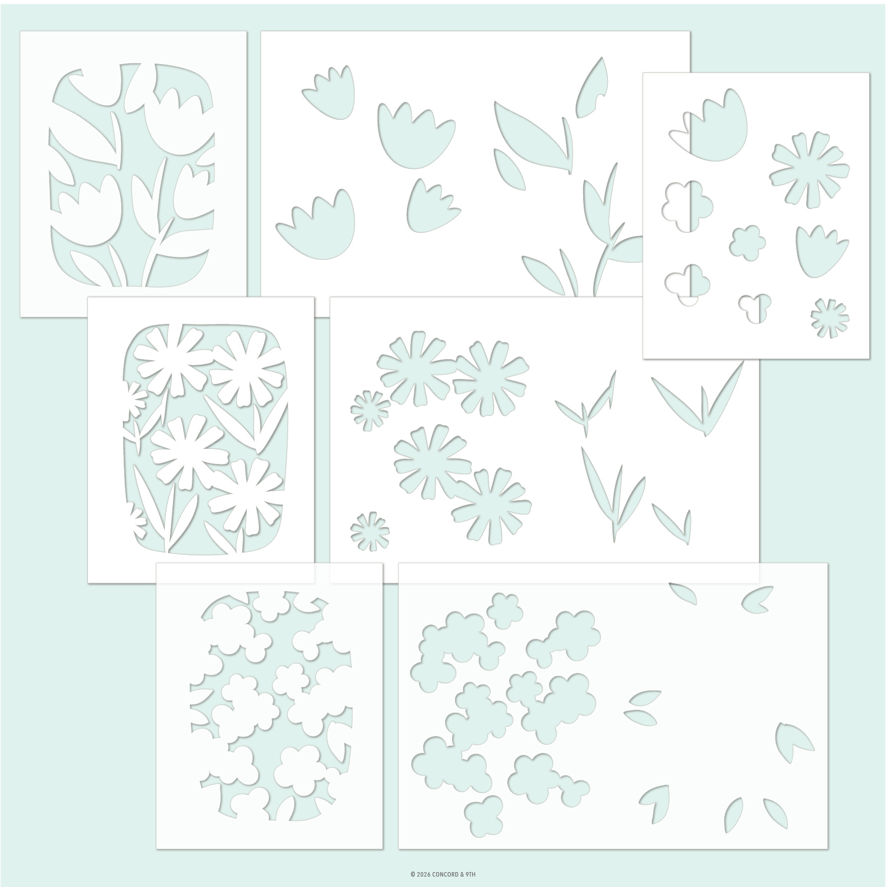 **NEW* - Concord & 9th - Petal Portraits Stencil Pack (7 qty; 4  4.75 x 6 + 3  6 x 9)