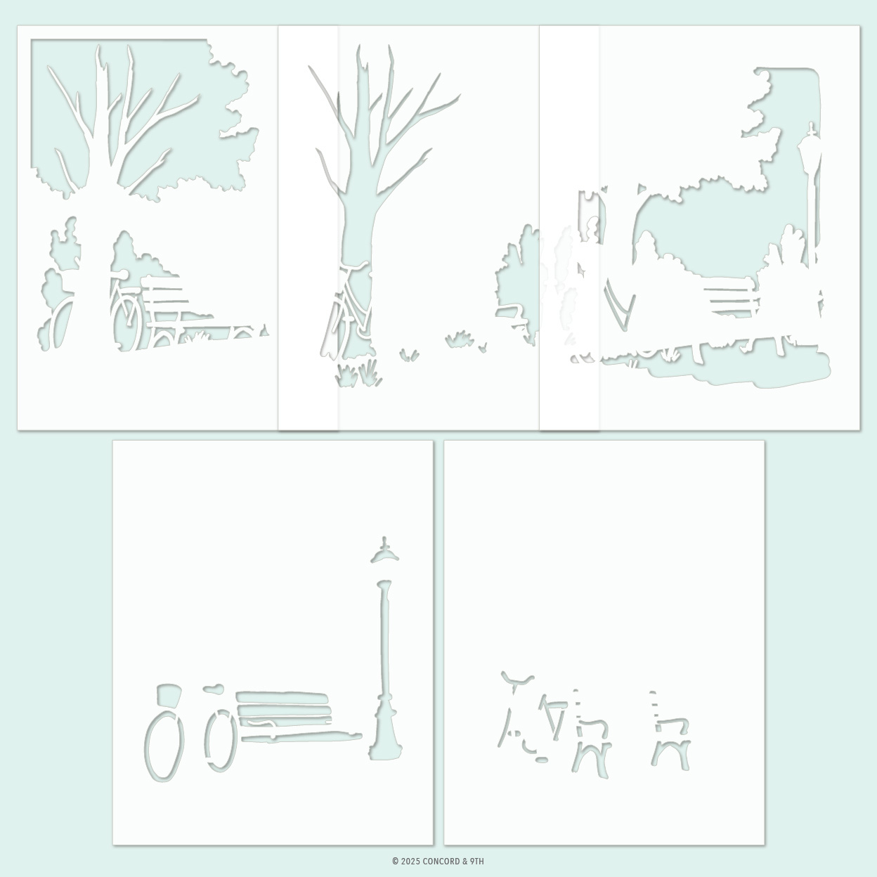 **NEW* - Concord & 9th - Park Bench Stencil Pack (5 qty; 4.75 x 6)