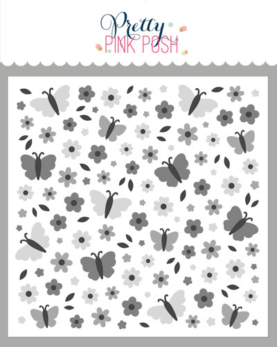 Pretty Pink Posh - Layered Butterfly Floral Stencil (4 Lyr)