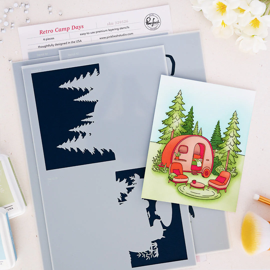 **NEW* - Pinkfresh Studio - Retro Camp Days stencil