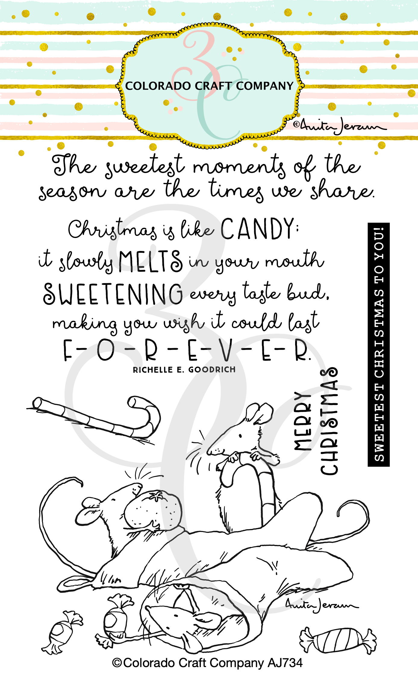 Colorado Craft Company - Anita Jeram~Candy Cane Mice 4 x 6 Clear Stamps