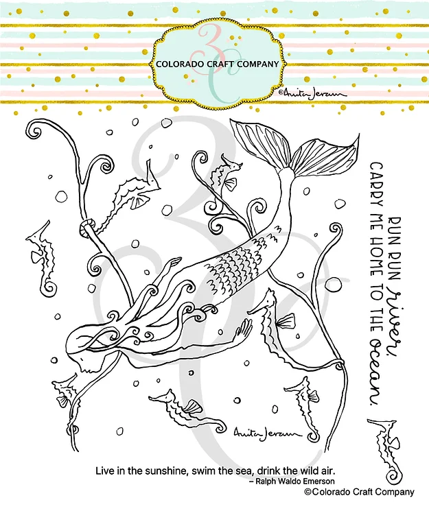 Colorado Craft Company - Anita Jeram ~ Mermaid & Seahorses STAMP AND MATCHING DIE (SB7)