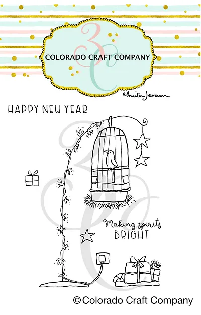 Colorado Craft Company - Anita Jeram~Bright Birdcage Mini 2 x 3 Clear Stamps