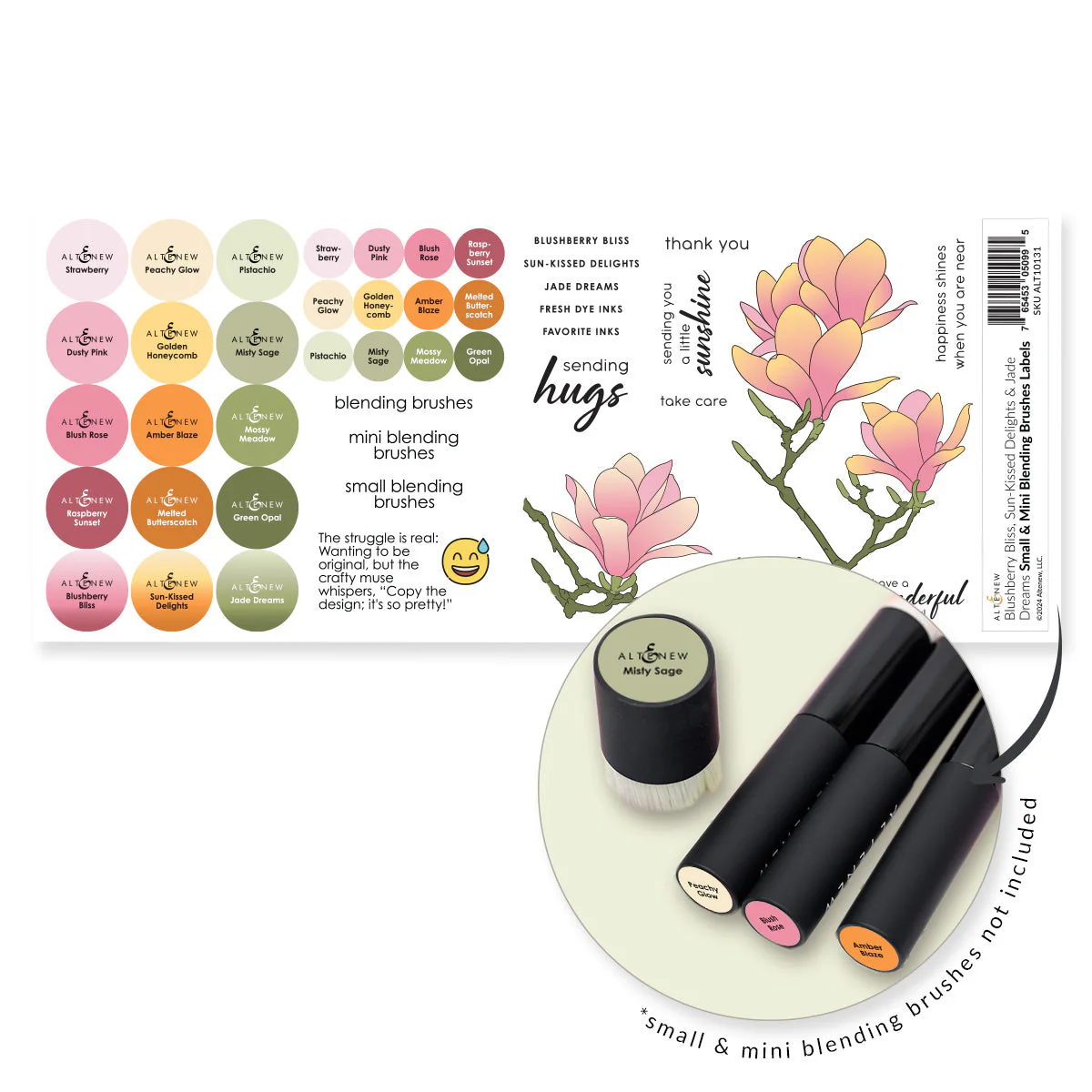 Altenew - Small & Mini Blending Brushes Label Set - Blushberry Bliss, Sun-Kissed Delights, Jade Dreams