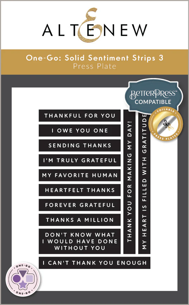 Altenew - One-Go: Solid Sentiment Strips 3 Press Plates/Foil Plates (Gratitude Edition)