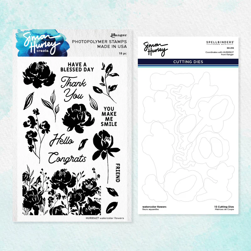 Spellbinders - Watercolor Flower Clear Stamp and Die Set  by Simon Hurley (B4)