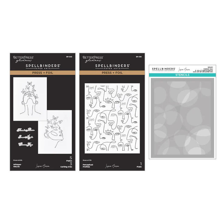 Spellbinders - All My Senses Faces Press + Foil Plates and Stencil Bundle by Jaycee Gaspar