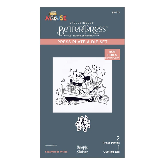 Spellbinders - Steamboat Willie Press Plate & Die Set from the Say Cheese Classic Mouse Collection