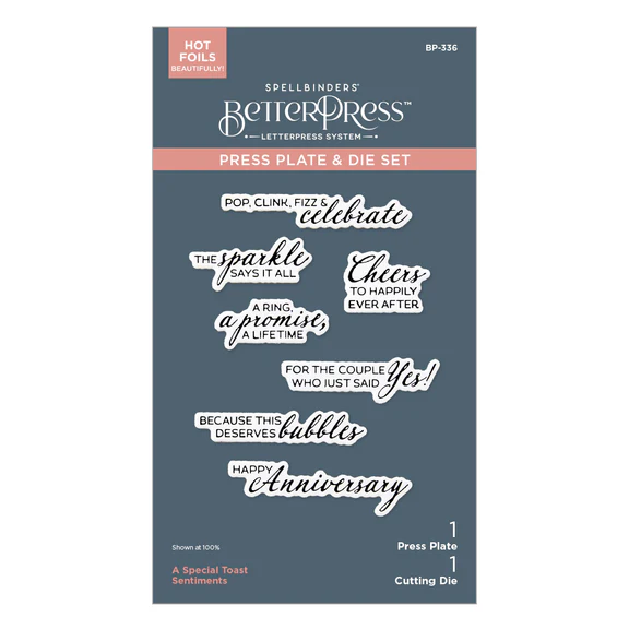 **NEW* - Spellbinders - A Special Toast Sentiments BetterPress Plate & Die Set from the Happier Hour Collection