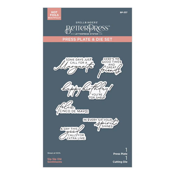 *NEW* - Spellbinders - Sip Sip Ole Sentiments BetterPress Plate & Die Set from the Happier Hour Collection