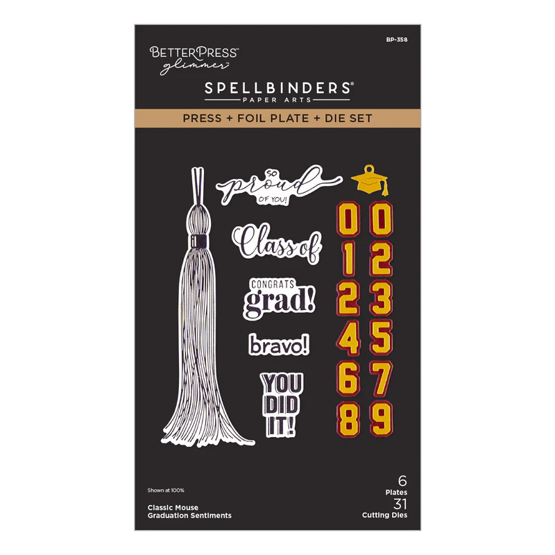 **NEW* - Spellbinders - Classic Mouse Graduation Sentiments Press + Foil Plate & Die Set