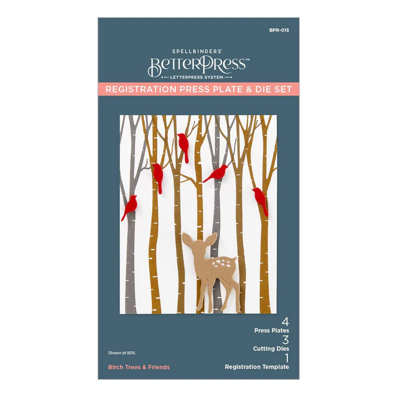 Spellbinders - Birch Trees Registration Press Plates & Die Set from the Dancin' Christmas Friends Collection