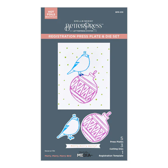 *NEW* - Spellbinders - Merry, Merry, Merry Bird Registration Press Plate & Die Set from the Starry Holiday Collection by Dina Wakley