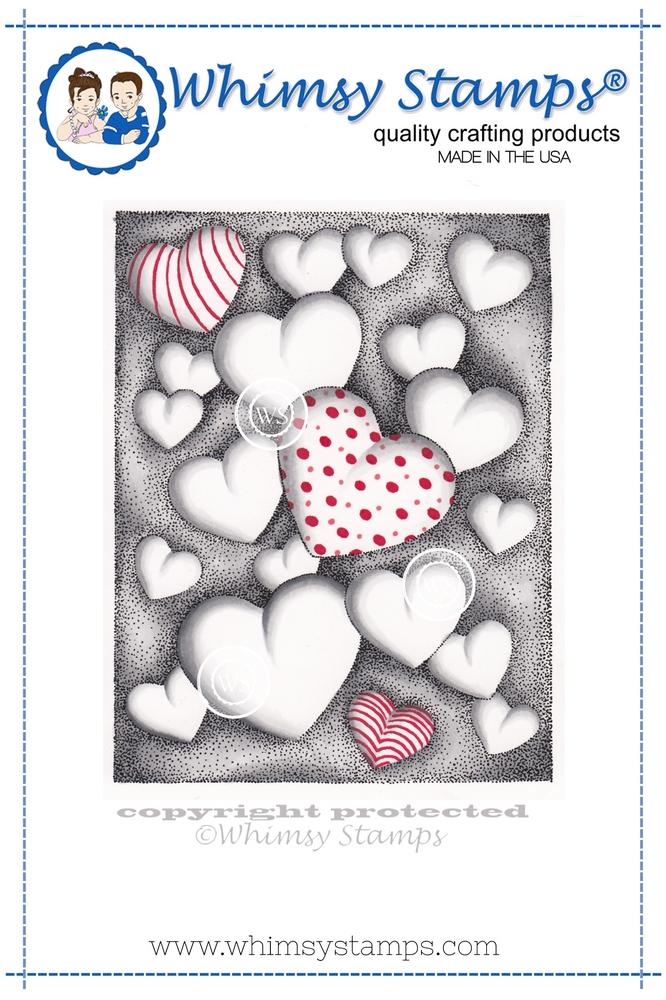 Whimsy Stamps - Hearts Floating Rubber Cling Stamp