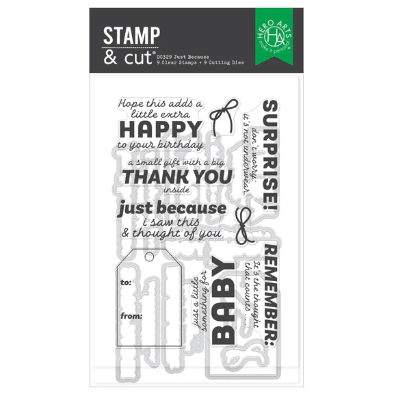 **NEW* - Spellbinders - Hero Arts Just Because Stamp & Cut Set from the Best Gift Ever Collection