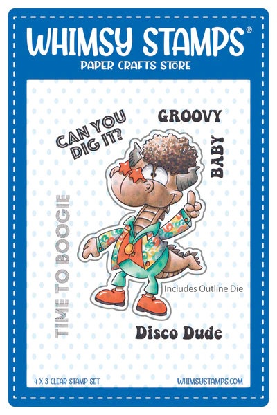 Whimsy Stamps - Disco Dude Dudley Clear Stamp and Outline Die