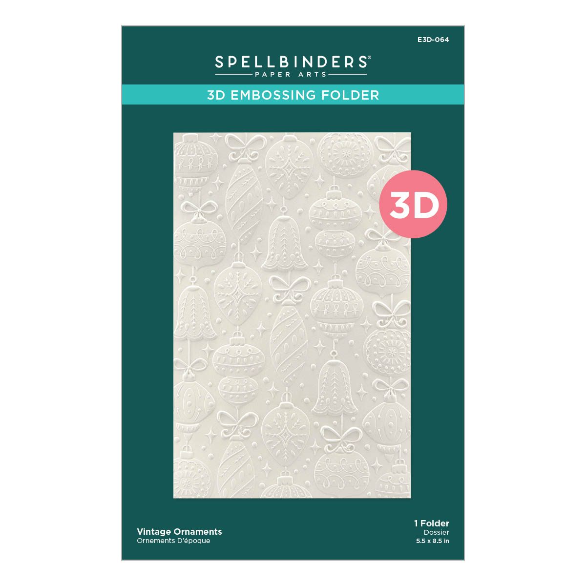 Spellbinders - Vintage Ornaments 3D Embossing Folder from the Classic Christmas Collection