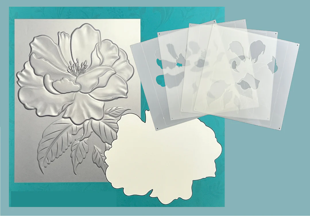 **NEW* - Gina K Designs - Gorgeous Bloom 3D Embossing Folder, Die and Stencil - BUNDLE