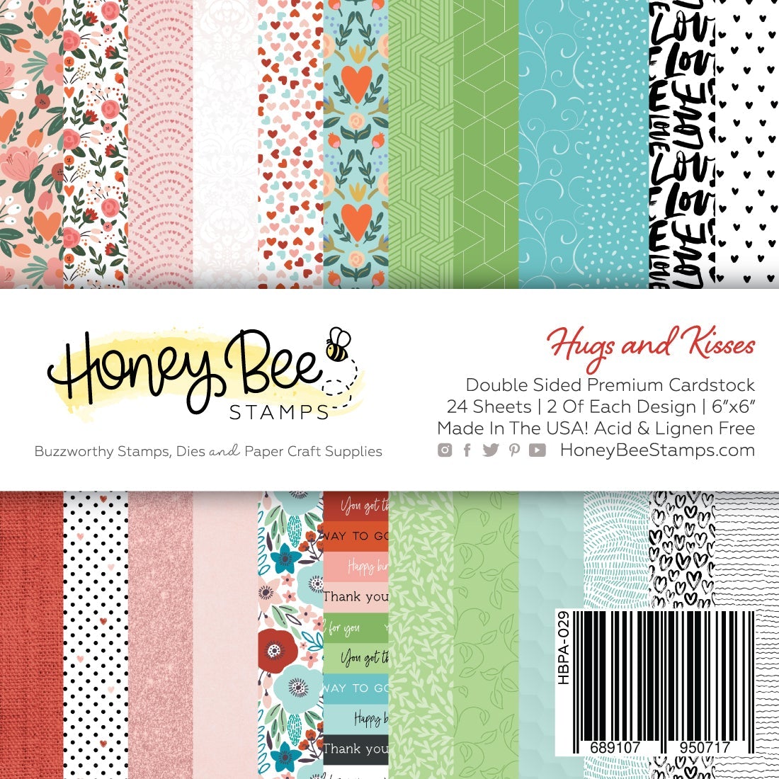 Honey Bee - Paper Pad 6x6 | 24 Double Sided Sheets | Hugs And Kisses
