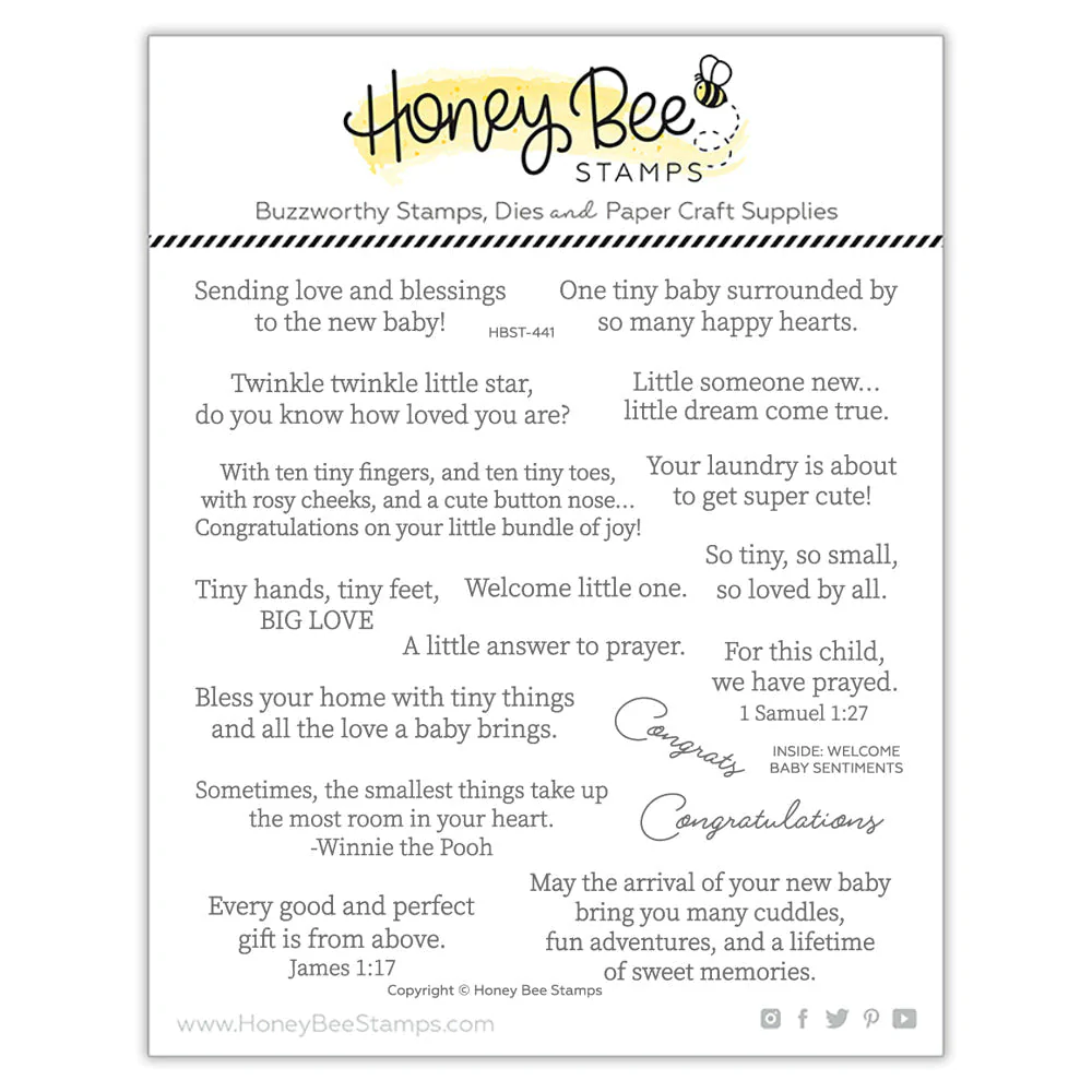 Honey Bee - Inside: Welcome Baby Sentiments | 6x6 Stamp Set