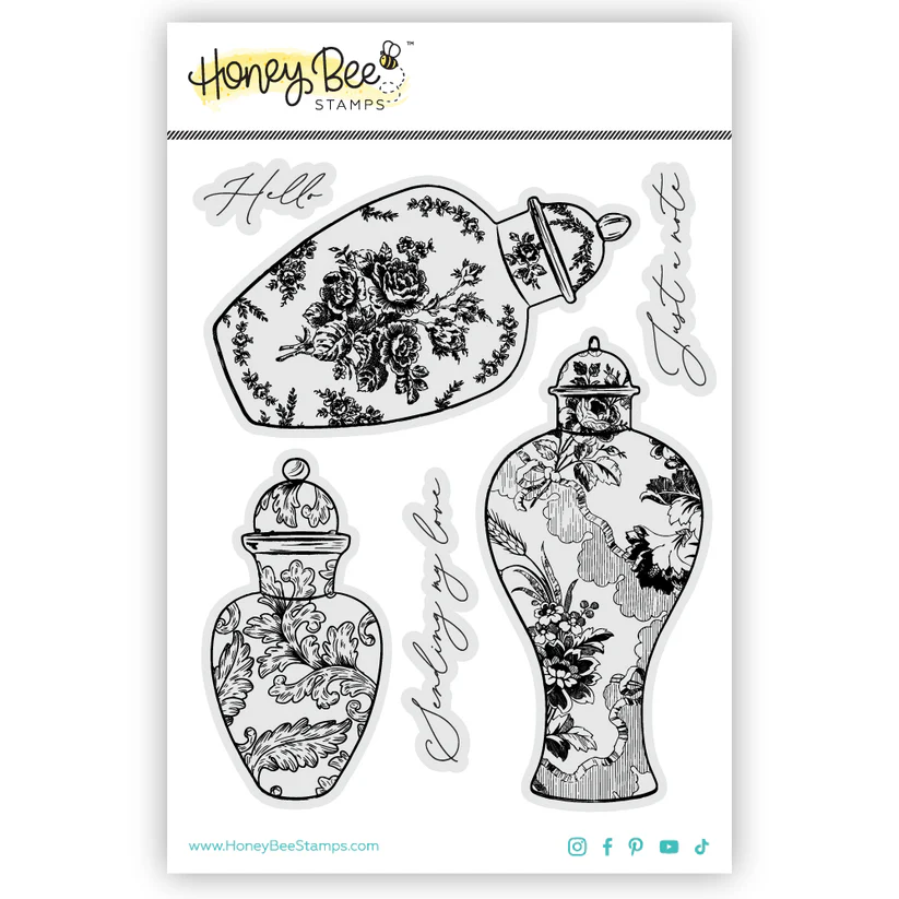 Honey Bee - Ornate Ginger Jar - 4x5 Rubber Cling Stamp