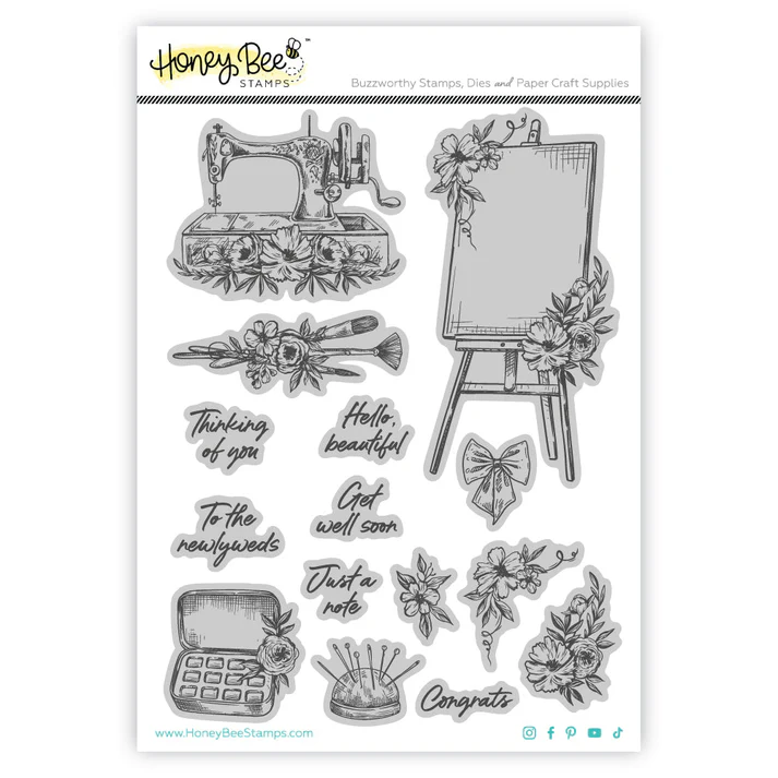 Honey Bee - Floral Easel 6x8 Red Rubber Stamp Set