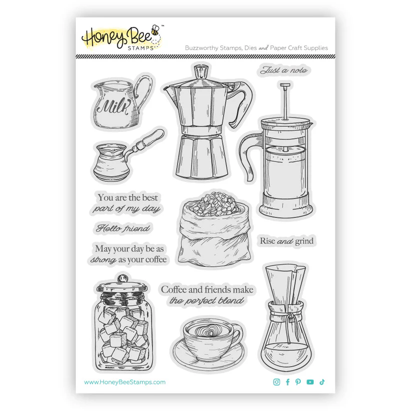 *NEW* - Honey Bee - Rise And Grind - 6x8 Rubber Cling Stamp