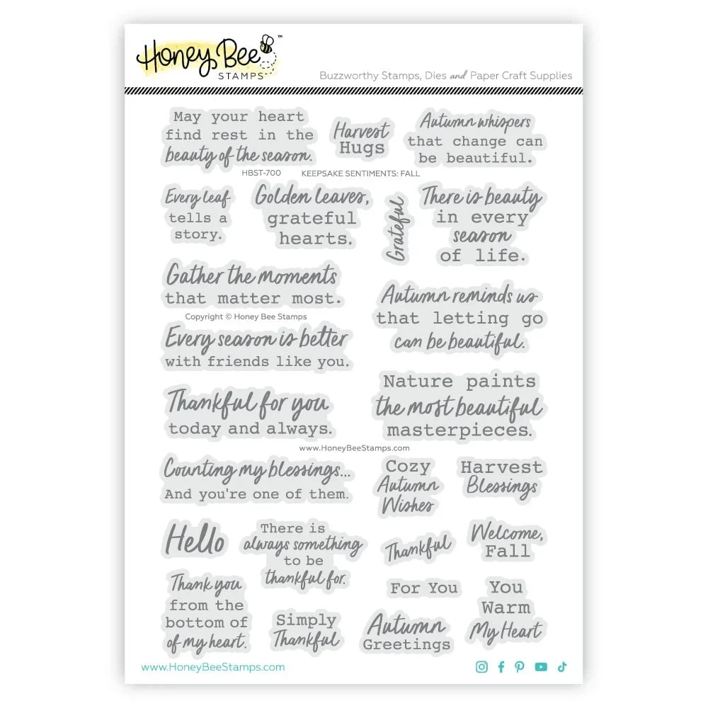 **NEW* - Honey Bee - Keepsake Sentiments: Fall - 6x8 Photopolymer Stamp Set