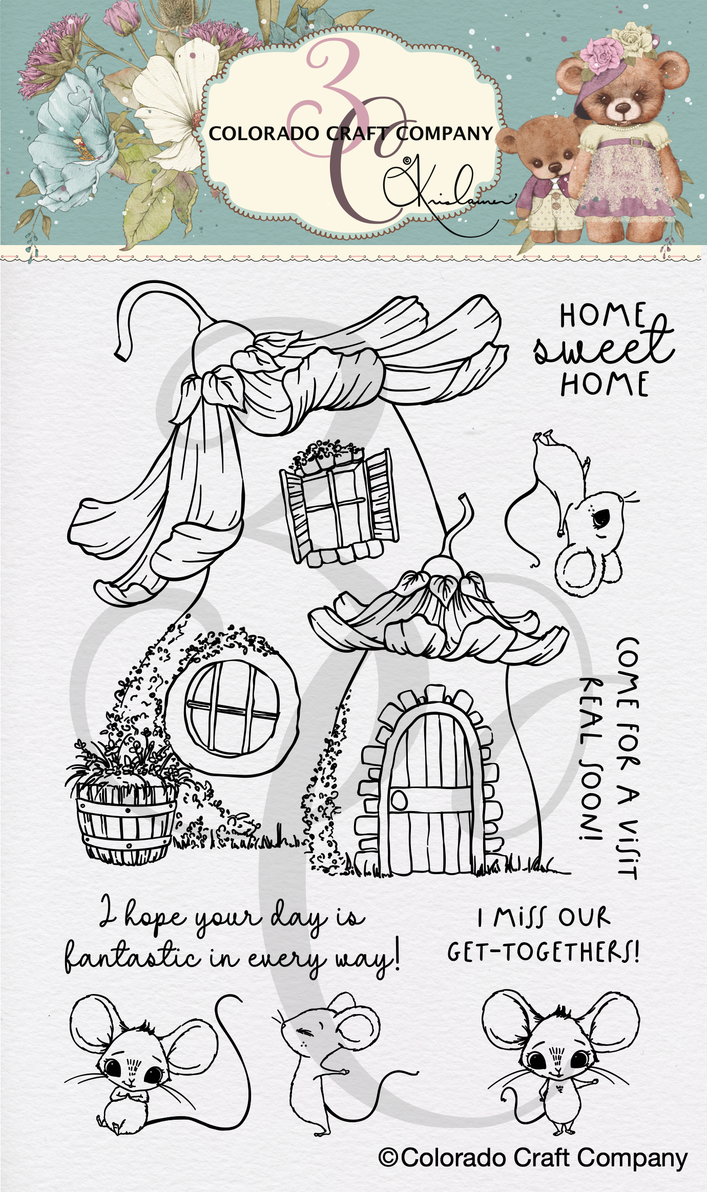 Colorado Craft Company - Kris Lauren~Mouse House 4 x 6 Clear Stamps