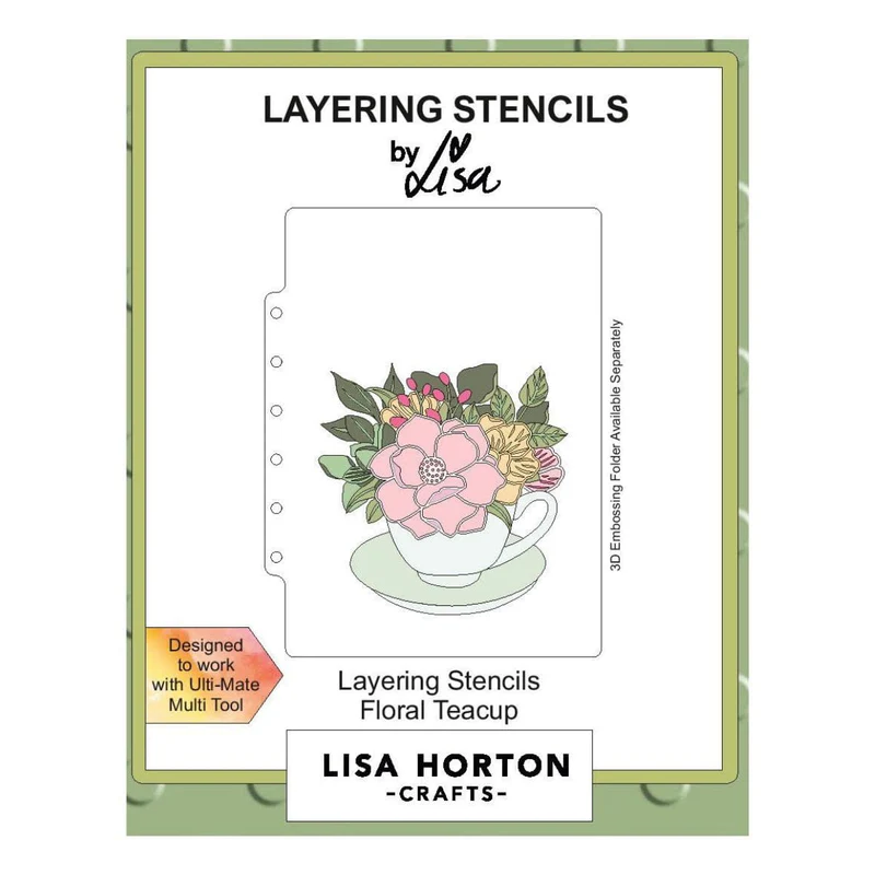 Spellbinders - Lisa Horton Crafts - Floral Teacup 5" x 7" Layering Stencils