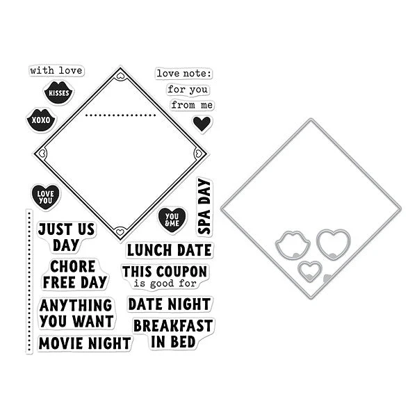 Spellbinders - Hero Arts Love Note Messages Clear Stamps & Dies Bundle from the Love Notes Collection (SB5)