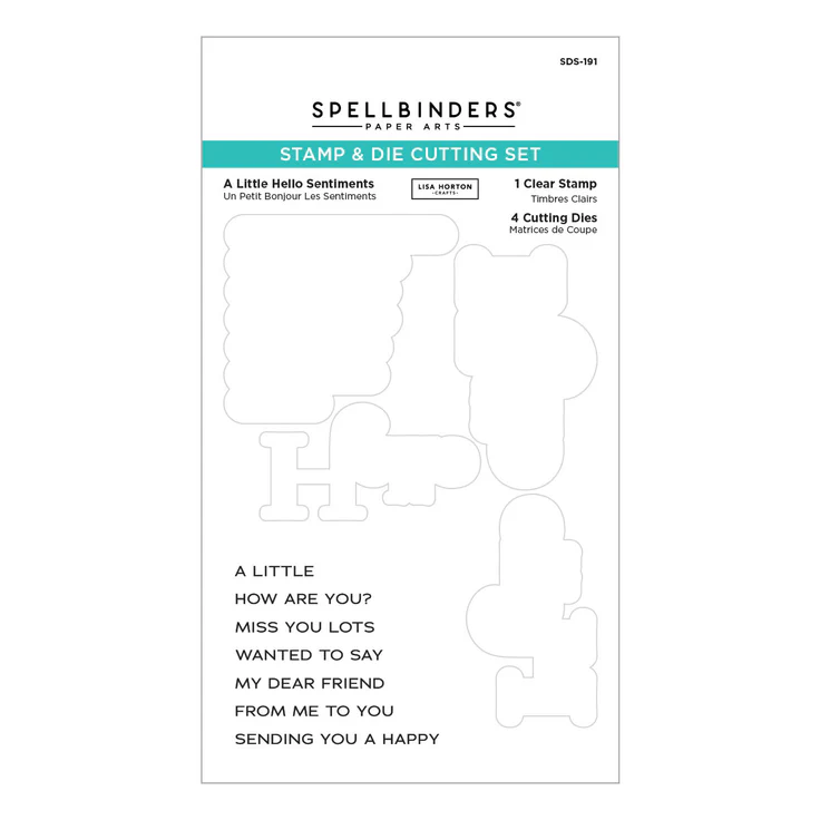 Spellbinders - A LITTLE HELLO SENTIMENTS CLEAR STAMP AND DIE SET FROM THE SPOTLIGHT FRAMES AND FLORALS COLLECTION BY LISA HORTON