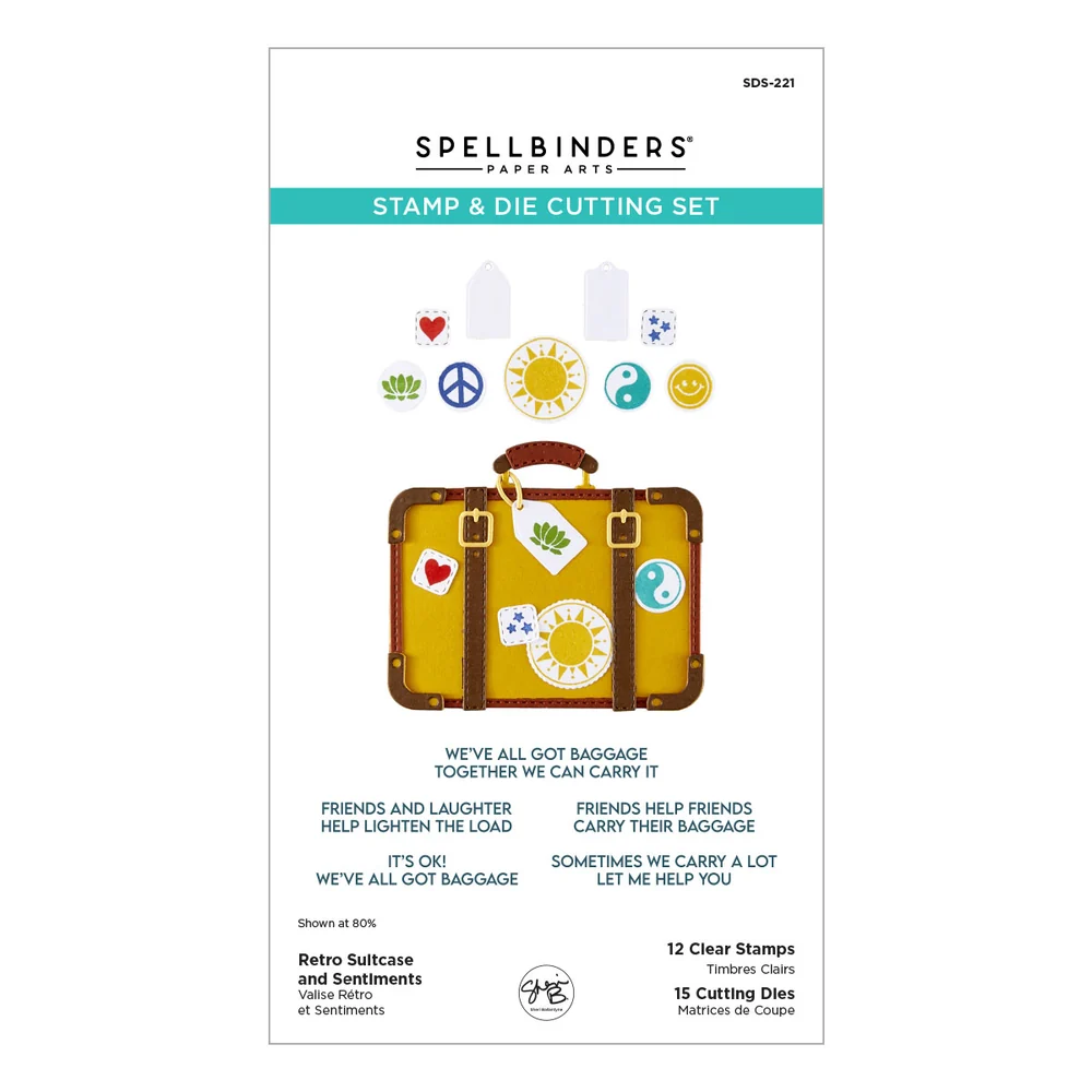 **NEW* - Spellbinders - Retro Suitcase and Sentiments Stamp & Die Set by Sheri Ballantyne