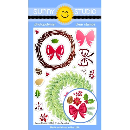 Sunny Studio - Winter Wreaths 4x6 Clear Stamps