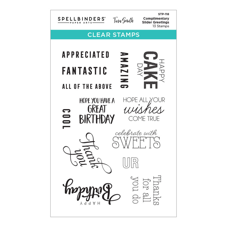 Spellbinders - Complimentary Slider Greetings Clear Stamp Set from the Birthday Celebrations Collection