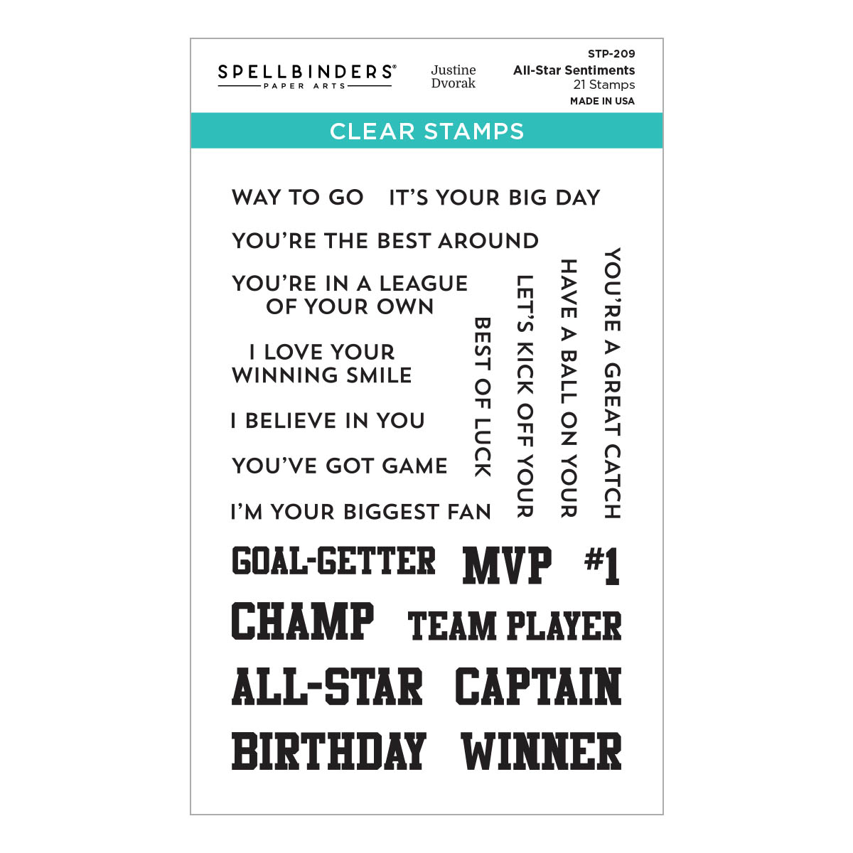 Spellbinders - All-Star Sentiments Clear Stamp Set from the Game Day Collection by Justine Dvorak (2)