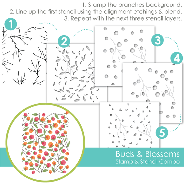 Taylored Expression - Buds & Blossoms Stamp & Stencil Combo