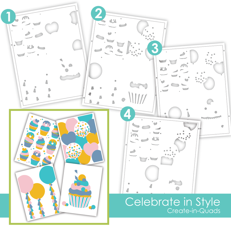Taylored Expression - Create-in-Quads Layering Stencil - Celebrate in Style