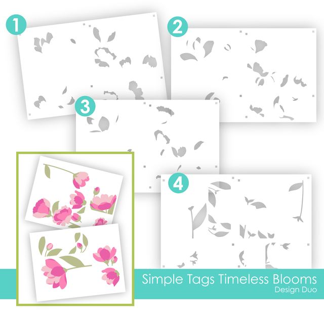 Taylored Expression - Design Duo Layering Stencil - Simple Tags Timeless Blooms