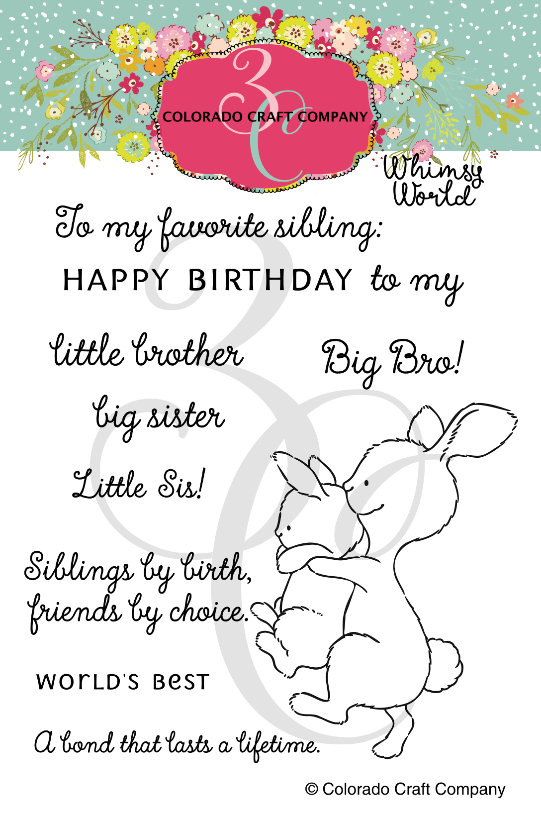 Colorado Craft Company - Whimsy World~Big Brother/Sister 3 x 4 Clear Stamps