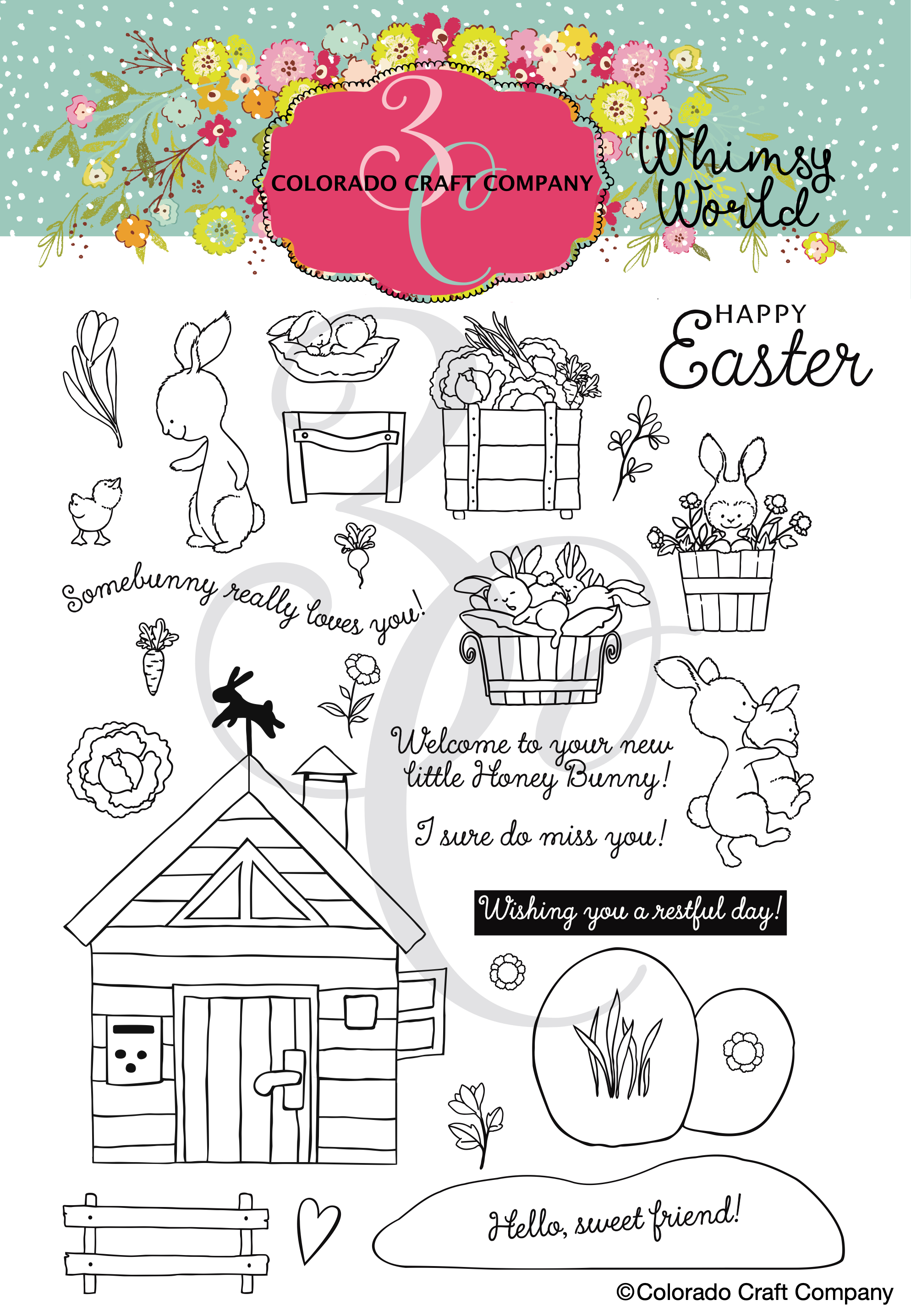Colorado Craft Company - Whimsy World~Bunny Life 6 x 8 Clear Stamps