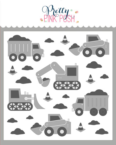 Pretty Pink Posh - Layered Construction Trucks Stencil