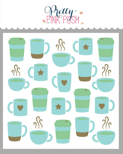 Pretty Pink Posh - Layered Coffee Cups Stencil (3Lyr)